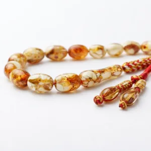 تفاصيل خامة مسباح عاج مع كهرب مقاس 12x9 مم وزن 27.5 غرام - Ivory with Amber Misbaha 12x9mm 27.5g Detail {i3}