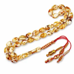 مسباح عاج مع كهرب لون أبيض وعسلي وزن 27.5 غرام مقاس 12x9 مم 33 خرزة othmani.co - Ivory with Amber Misbaha 27.5g 12x9mm 33 Beads {i3}