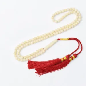 مسباح كهرب ثلجي نواعم لون أبيض كريمي بوزن 4 غرام ومقاس 4 مم 99 خرزة othmani.co - Snowy Amber Nawaem Misbaha 4g 4mm 99 Beads {A9}