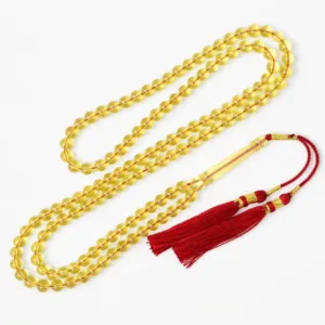مسباح كهرب شفاف نواعم بلون أصفر ذهبي وزن 10.5 غرام مقاس 5 ملم 99 خرزة othmani.co - Transparent Yellow Amber Nawaem Misbaha 10.5g 5mm 99 Beads {A10}