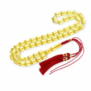 مسباح كهرب شفاف قصة برميلية لون أصفر ذهبي وزن 36 غرام مقاس 12×9 ملم 45 خرزة othmani.co - Transparent Barrel-Cut Amber Misbaha 36g 12x9mm 45 Beads {A11}