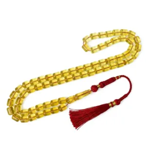 مسباح كهرب شفاف قصة برميلية لون أصفر ذهبي وزن 33 غرام مقاس 10×8 ملم 66 خرزة othmani.co - Transparent Barrel-Cut Amber Misbaha 33g 10x8mm 66 Beads {A12}