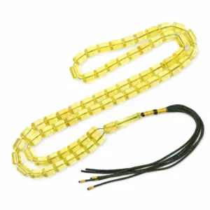 مسباح كهرب شفاف قصة برميلية لون أصفر ذهبي وزن 30.9 غرام مقاس 10.5×7.5 ملم 66 خرزة othmani.co - Transparent Barrel-Cut Amber Misbaha 30.9g 10.5x7.5mm 66 Beads {A13}