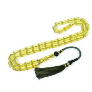 مسباح كهرب شفاف قصة برميلية لون أصفر ذهبي وزن 20.5 غرام مقاس 11×7 ملم 45 خرزة othmani.co - Transparent Barrel-Cut Amber Misbaha 20.5g 11x7mm 45 Beads {A14}