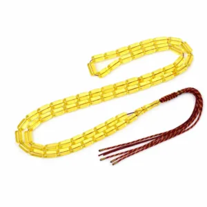 مسباح كهرب شفاف قصة برميلية لون أصفر ذهبي وزن 21.5 غرام مقاس 11×6 ملم 66 خرزة othmani.co - Transparent Barrel-Cut Amber Misbaha 21.5g 11x6mm 66 Beads {A15}