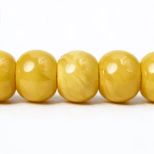 Close-up of Vintage Modified Yellow Amber Beads 14.5x12mm Showing Rich Color Inclusions {A16}