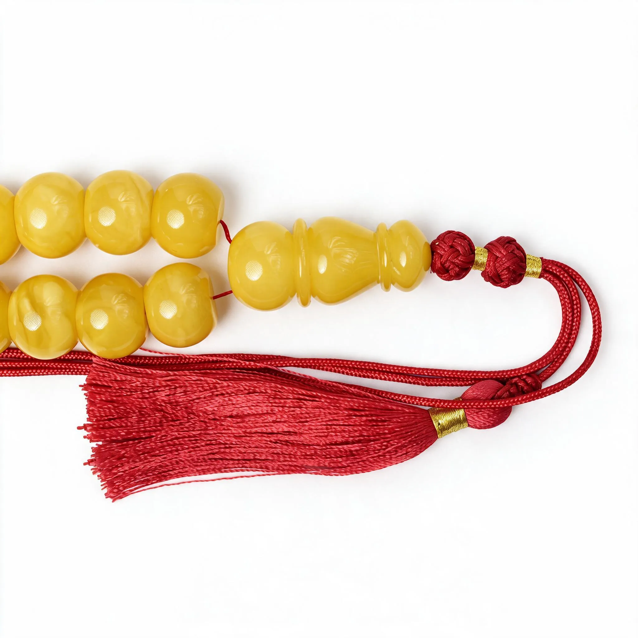 – kuka-wood-misbaha-silver-inlaid-tassel-k4 Premium Red Silk Tassel with Gold Accents for Vintage Amber Misbaha 82g {A16}
