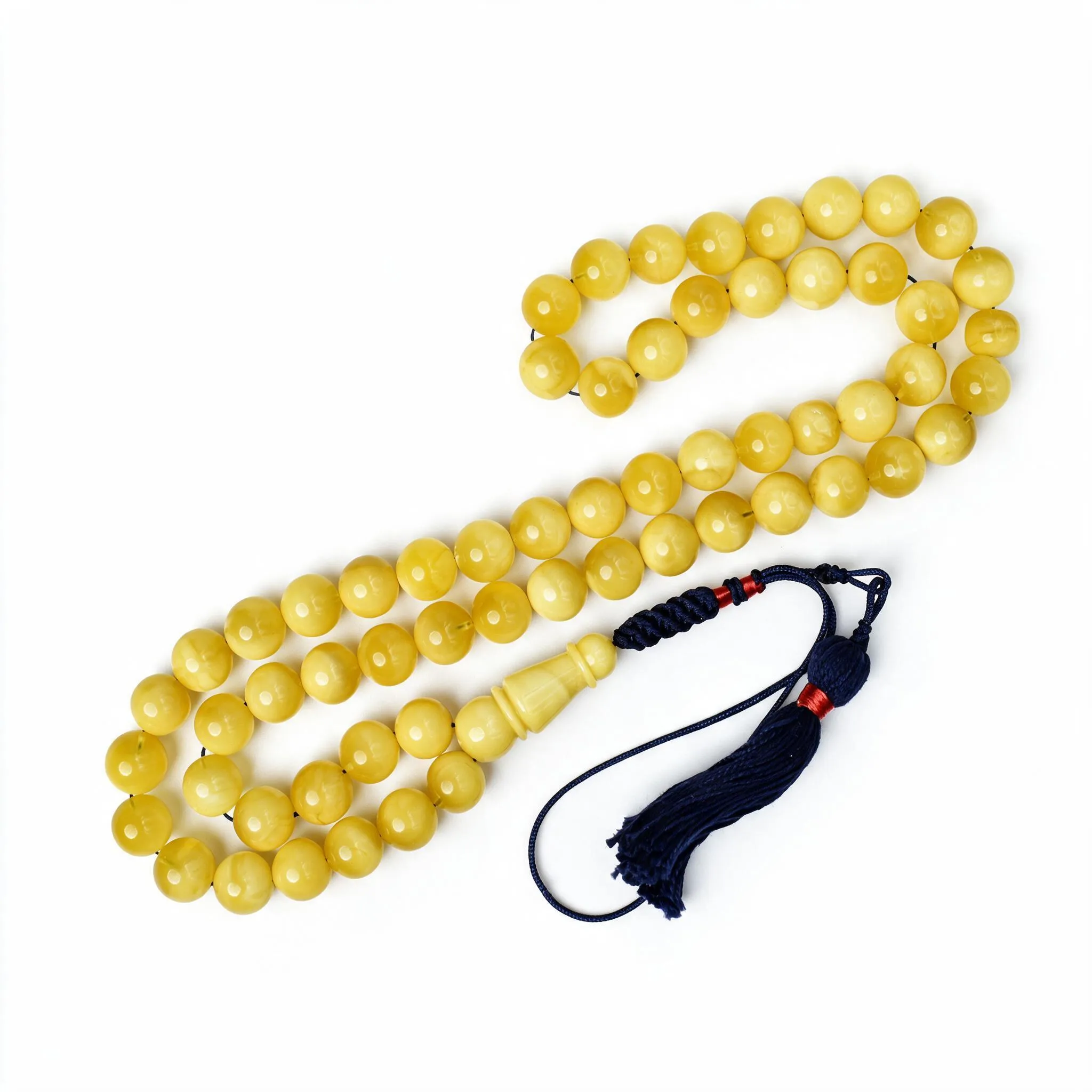 مسباح كهرب بولندي قديم أصلي لون أصفر عسلي فاخر وزن 66 غرام مقاس 12 ملم 59 خرزة othmani.co - Vintage Polish Amber Misbaha 66g 12mm 59 Beads {A17}