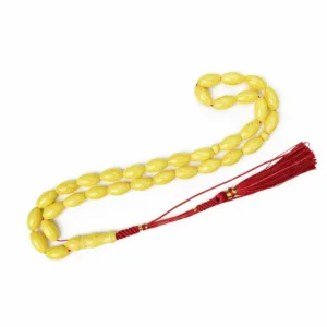 مسباح بلون أصفر شبيه بالكهرمان بتصميم زيتوني وحبات بيضاوية مصقولة، Turkish Electric Dust Tasbih – othmani.co