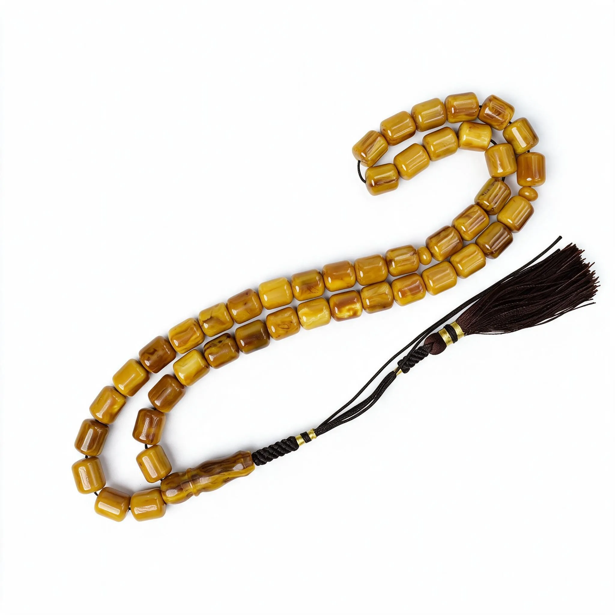 مسباح تراب كهرب تركي بلون دارسيني مموج بالأصفر الكهرماني وتصميم صندوقي كبير، Turkish Electric Dust Tasbih – othmani.co