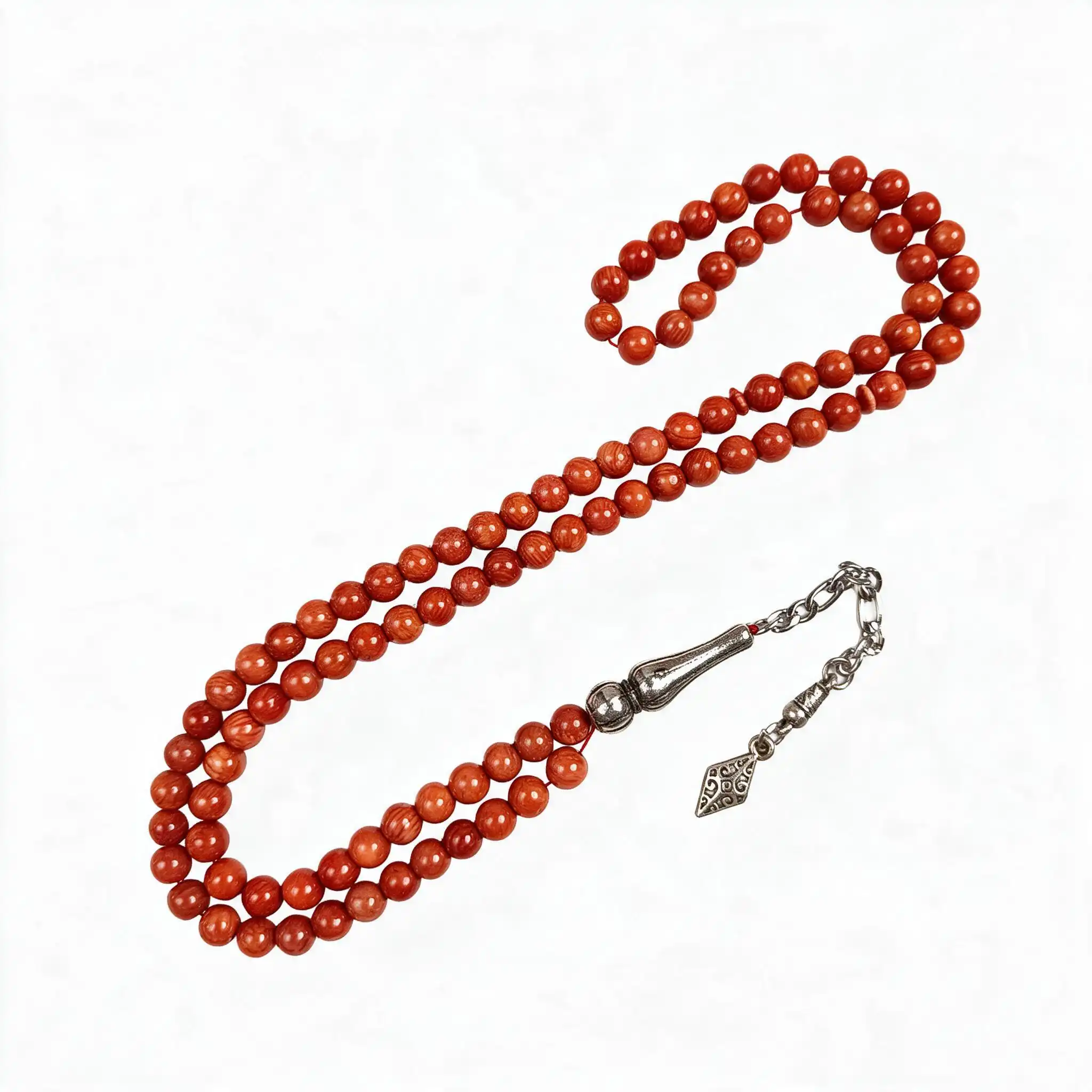 natural-moroccan-coral-rosary-g8 مسباح مرجاني مغربي طبيعي لون مرجاني طبيعي بين الاحمر والبرتقالي كركوشة فضية othmani.co