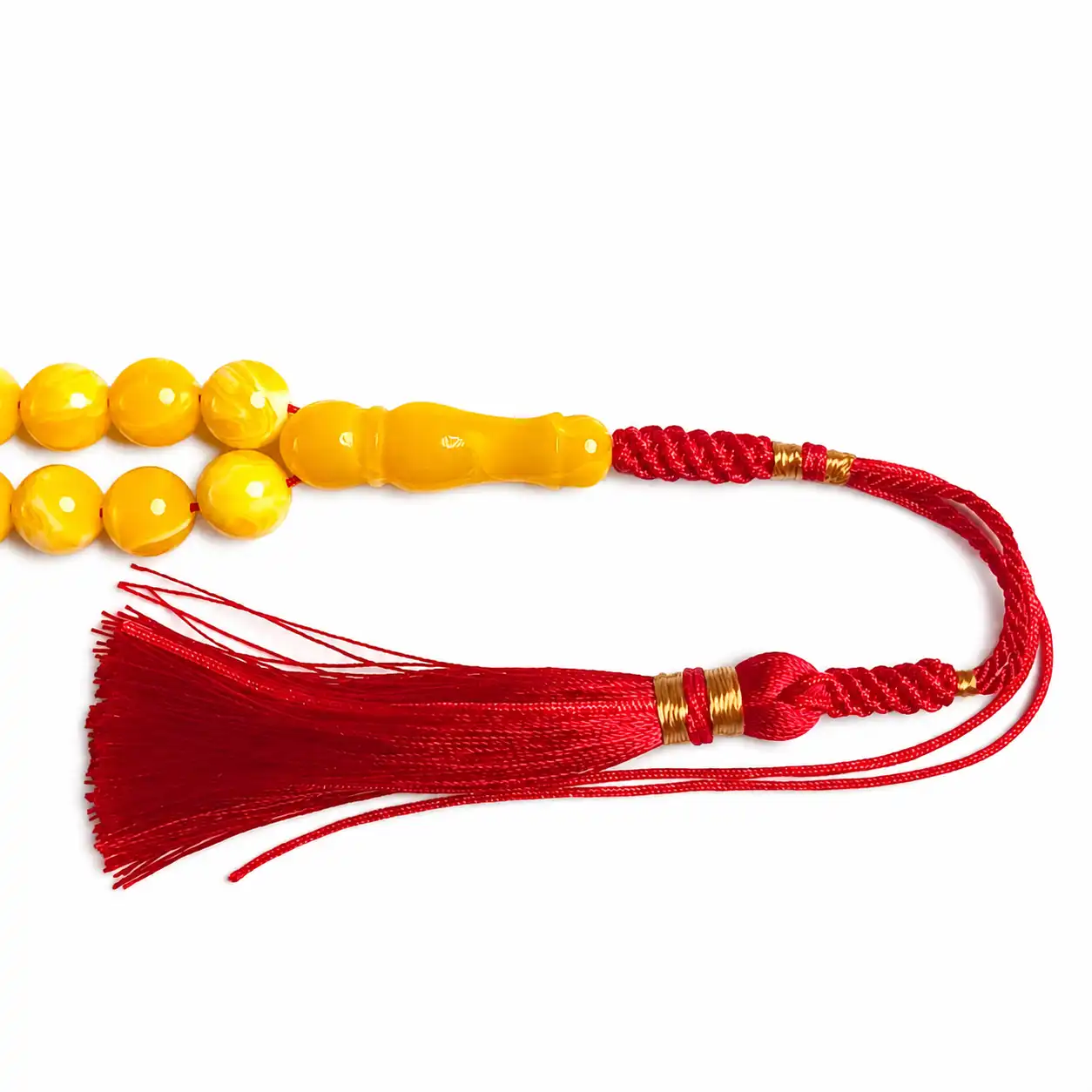 turkish-amber-dust-rosary-imame-t19 شاهد مسباح تراب كهرب تركي أصفر معرق أبيض مع كركوشة قماش حمراء othmani.co